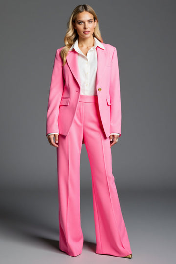 Hot Pink Peak Lapel Single Button 2 Piece Work Suit